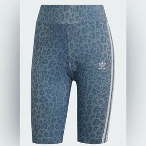 🆕 Adidas | Blue and White Bike Shorts with Leopard Animal Print